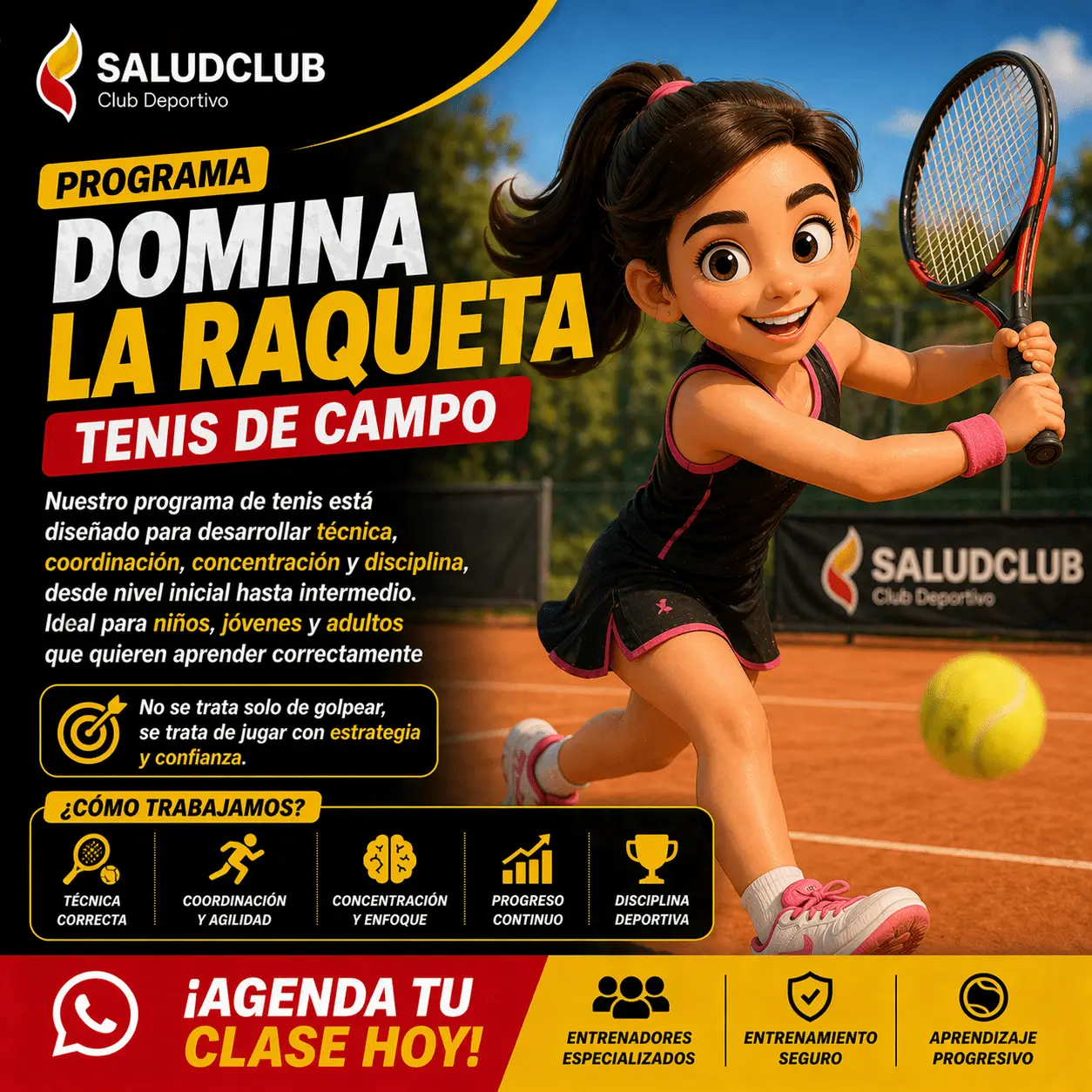 Escuela de tenis de campo en Bogotá. Niños desde 5 años, nivel intermedio y avanzado. Parque Sauzalito, Ciudad Salitre. 32 años de experiencia. Llámanos hoy.